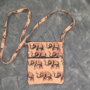 Elephant Print Crossbody Bag - Cream and Black